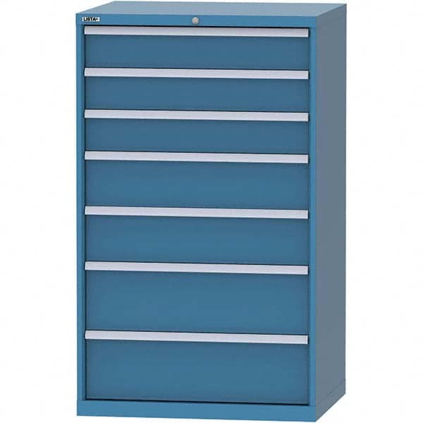 LISTA - 7 Drawer, 84 Compartment Bright Blue Steel Modular Storage Cabinet - USA Tool & Supply