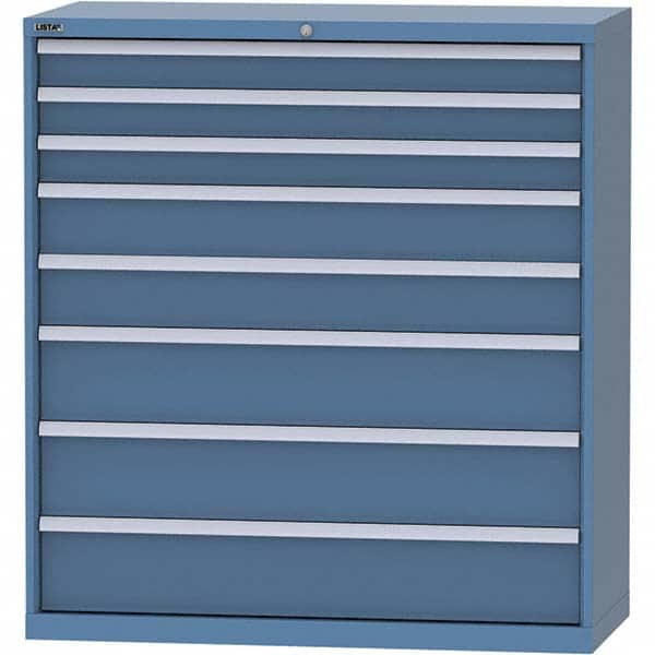 LISTA - 8 Drawer, 99 Compartment Bright Blue Steel Modular Storage Cabinet - USA Tool & Supply