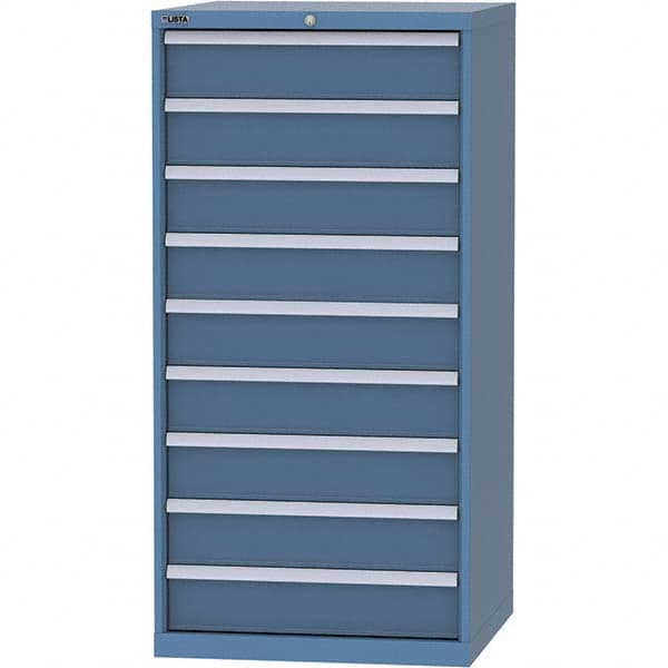 LISTA - 9 Drawer, 45 Compartment Bright Blue Steel Modular Storage Cabinet - USA Tool & Supply