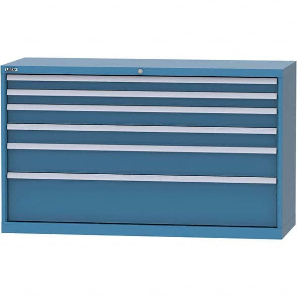 LISTA - 6 Drawer, 84 Compartment Bright Blue Steel Modular Storage Cabinet - USA Tool & Supply