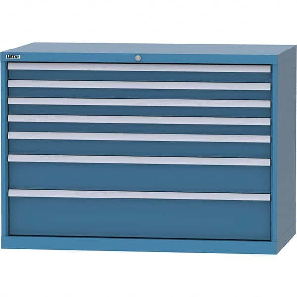 LISTA - 7 Drawer, 99 Compartment Bright Blue Steel Modular Storage Cabinet - USA Tool & Supply