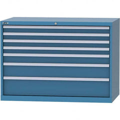 LISTA - 7 Drawer, 99 Compartment Bright Blue Steel Modular Storage Cabinet - USA Tool & Supply