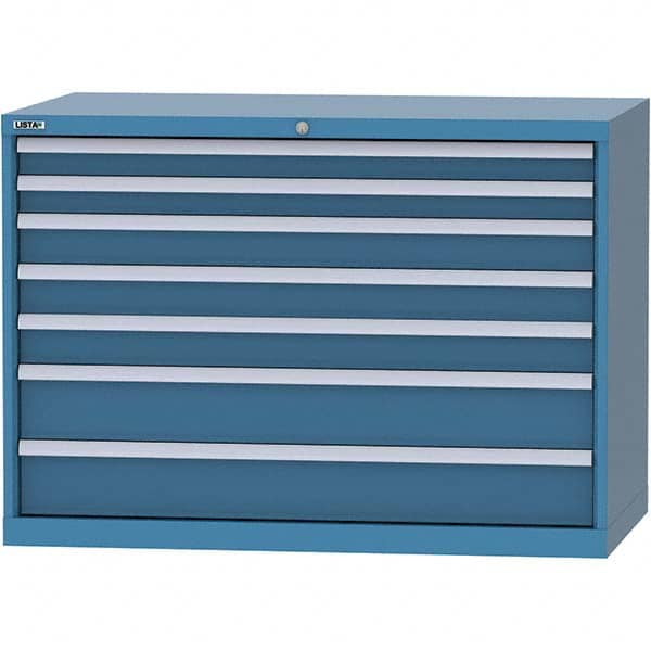 LISTA - 7 Drawer, 99 Compartment Bright Blue Steel Modular Storage Cabinet - USA Tool & Supply