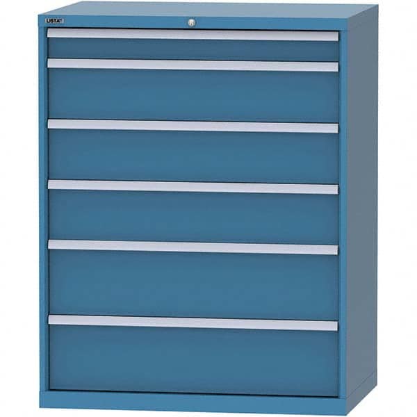 LISTA - 6 Drawer, 99 Compartment Bright Blue Steel Modular Storage Cabinet - USA Tool & Supply