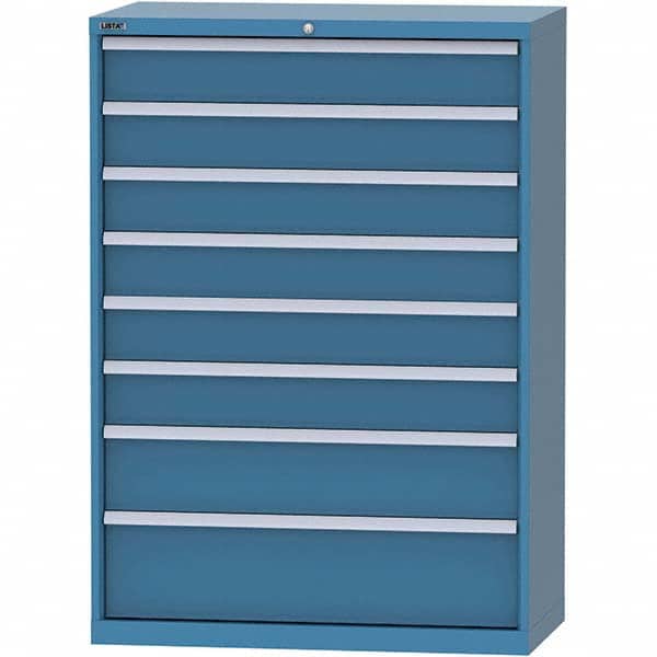 LISTA - 8 Drawer, 84 Compartment Bright Blue Steel Modular Storage Cabinet - USA Tool & Supply