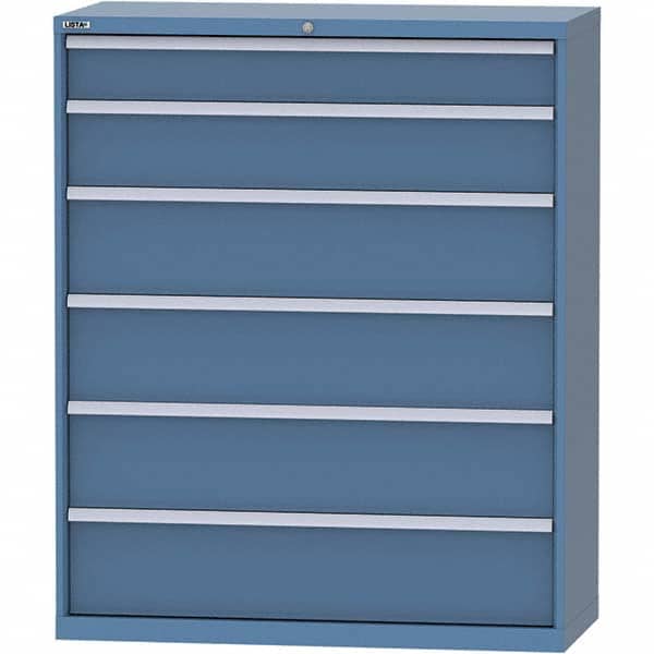 LISTA - 6 Drawer, 99 Compartment Bright Blue Steel Modular Storage Cabinet - USA Tool & Supply