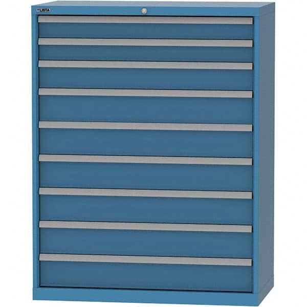 LISTA - 9 Drawer, 84 Compartment Bright Blue Steel Modular Storage Cabinet - USA Tool & Supply