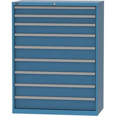 LISTA - 9 Drawer, 84 Compartment Bright Blue Steel Modular Storage Cabinet - USA Tool & Supply