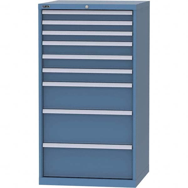 LISTA - 9 Drawer, 45 Compartment Bright Blue Steel Modular Storage Cabinet - USA Tool & Supply
