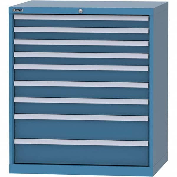 LISTA - 9 Drawer, 84 Compartment Bright Blue Steel Modular Storage Cabinet - USA Tool & Supply
