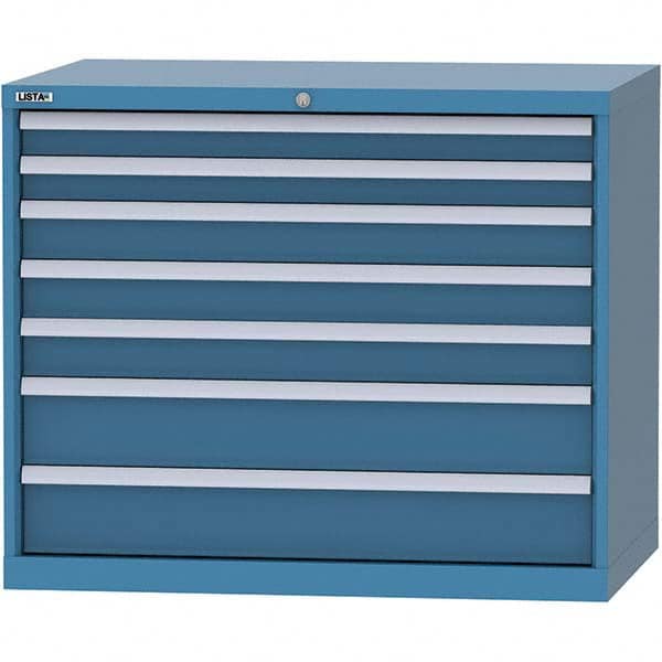 LISTA - 7 Drawer, 99 Compartment Bright Blue Steel Modular Storage Cabinet - USA Tool & Supply
