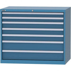 LISTA - 7 Drawer, 99 Compartment Bright Blue Steel Modular Storage Cabinet - USA Tool & Supply