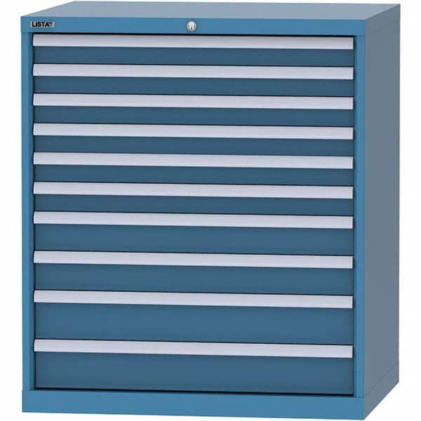LISTA - 10 Drawer, 84 Compartment Bright Blue Steel Modular Storage Cabinet - USA Tool & Supply
