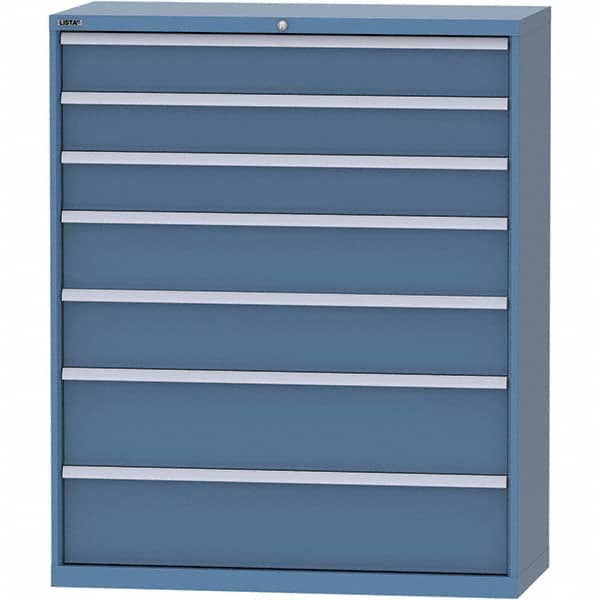 LISTA - 7 Drawer, 99 Compartment Bright Blue Steel Modular Storage Cabinet - USA Tool & Supply