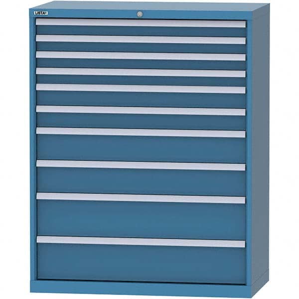 LISTA - 10 Drawer, 84 Compartment Bright Blue Steel Modular Storage Cabinet - USA Tool & Supply
