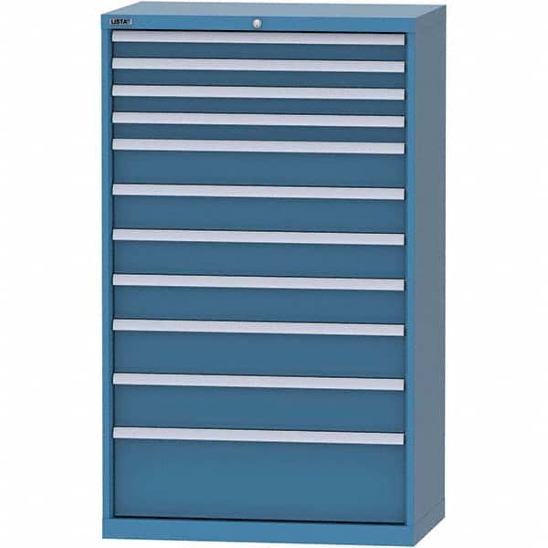 LISTA - 11 Drawer, 84 Compartment Bright Blue Steel Modular Storage Cabinet - USA Tool & Supply