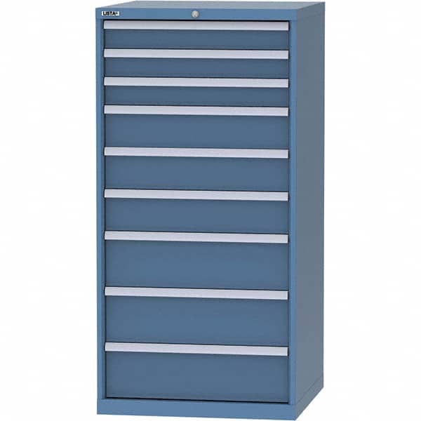 LISTA - 9 Drawer, 45 Compartment Bright Blue Steel Modular Storage Cabinet - USA Tool & Supply