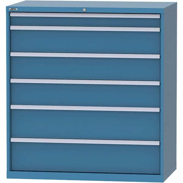 LISTA - 6 Drawer, 99 Compartment Bright Blue Steel Modular Storage Cabinet - USA Tool & Supply