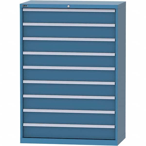 LISTA - 9 Drawer, 84 Compartment Bright Blue Steel Modular Storage Cabinet - USA Tool & Supply