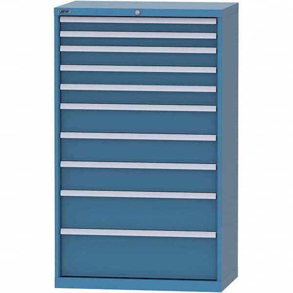 LISTA - 10 Drawer, 84 Compartment Bright Blue Steel Modular Storage Cabinet - USA Tool & Supply