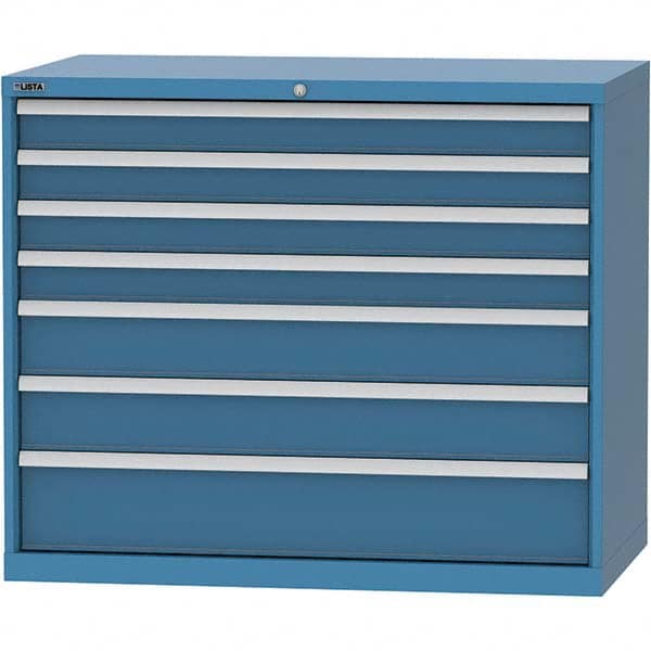 LISTA - 7 Drawer, 99 Compartment Bright Blue Steel Modular Storage Cabinet - USA Tool & Supply