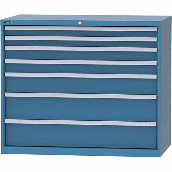 LISTA - 7 Drawer, 99 Compartment Bright Blue Steel Modular Storage Cabinet - USA Tool & Supply