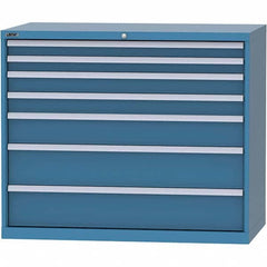LISTA - 7 Drawer, 99 Compartment Bright Blue Steel Modular Storage Cabinet - USA Tool & Supply
