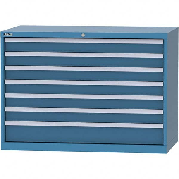 LISTA - 7 Drawer, 99 Compartment Bright Blue Steel Modular Storage Cabinet - USA Tool & Supply