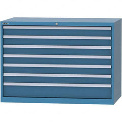 LISTA - 7 Drawer, 99 Compartment Bright Blue Steel Modular Storage Cabinet - USA Tool & Supply