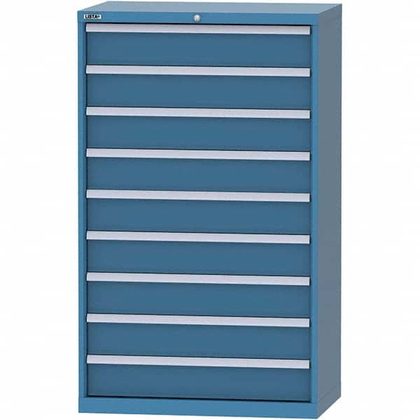 LISTA - 9 Drawer, 84 Compartment Bright Blue Steel Modular Storage Cabinet - USA Tool & Supply