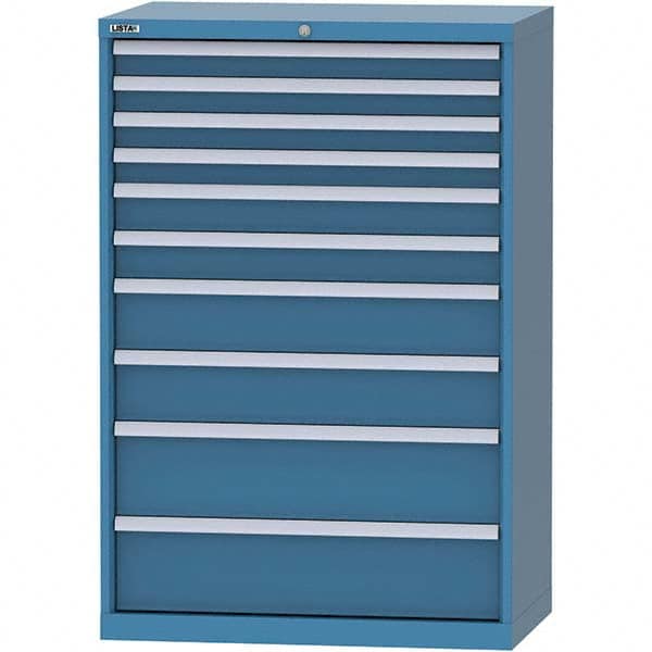 LISTA - 10 Drawer, 84 Compartment Bright Blue Steel Modular Storage Cabinet - USA Tool & Supply