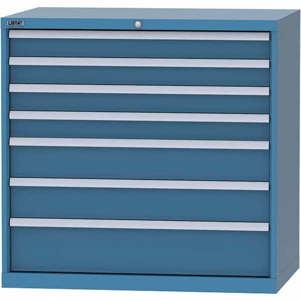 LISTA - 7 Drawer, 99 Compartment Bright Blue Steel Modular Storage Cabinet - USA Tool & Supply
