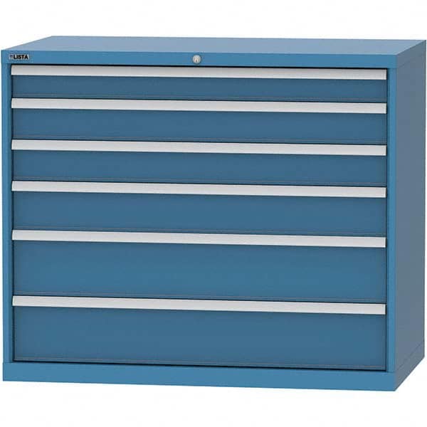 LISTA - 6 Drawer, 99 Compartment Bright Blue Steel Modular Storage Cabinet - USA Tool & Supply