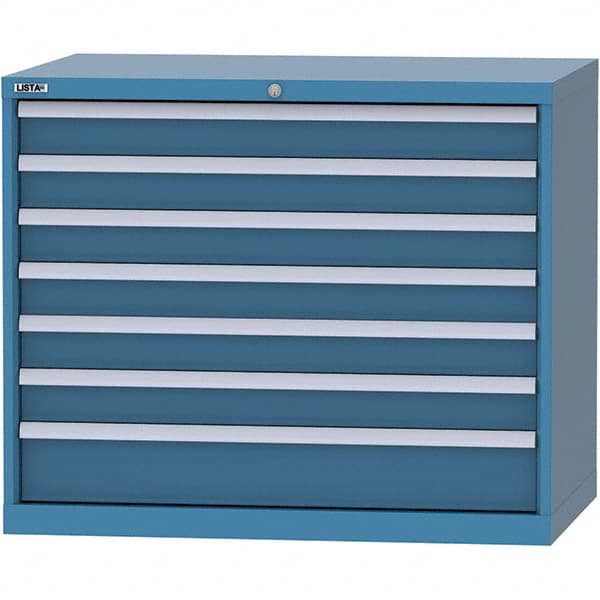 LISTA - 7 Drawer, 99 Compartment Bright Blue Steel Modular Storage Cabinet - USA Tool & Supply
