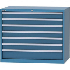 LISTA - 7 Drawer, 99 Compartment Bright Blue Steel Modular Storage Cabinet - USA Tool & Supply