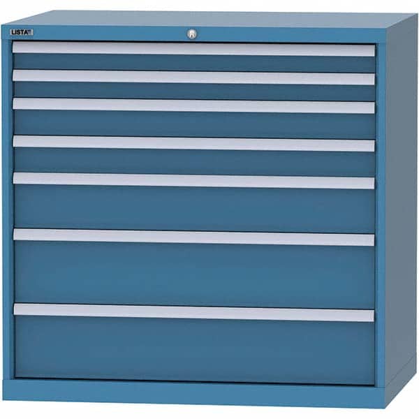 LISTA - 7 Drawer, 99 Compartment Bright Blue Steel Modular Storage Cabinet - USA Tool & Supply