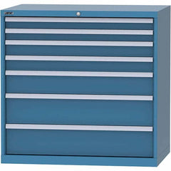 LISTA - 7 Drawer, 99 Compartment Bright Blue Steel Modular Storage Cabinet - USA Tool & Supply
