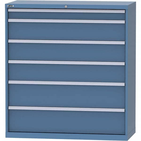 LISTA - 6 Drawer, 99 Compartment Bright Blue Steel Modular Storage Cabinet - USA Tool & Supply