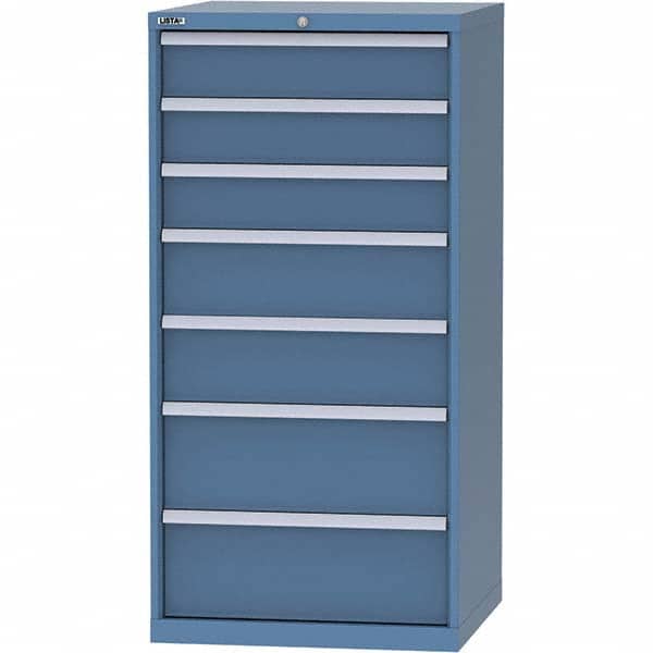 LISTA - 7 Drawer, 45 Compartment Bright Blue Steel Modular Storage Cabinet - USA Tool & Supply