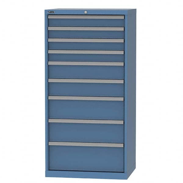 LISTA - 9 Drawer, 124 Compartment Bright Blue Steel Modular Storage Cabinet - USA Tool & Supply