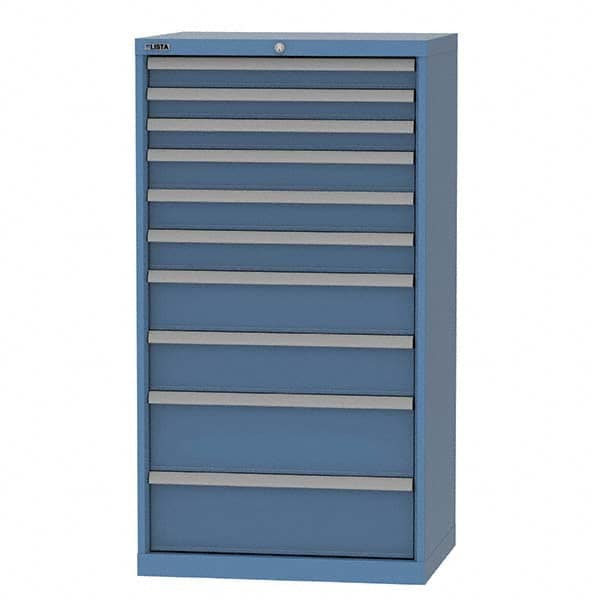 LISTA - 10 Drawer, 124 Compartment Bright Blue Steel Modular Storage Cabinet - USA Tool & Supply