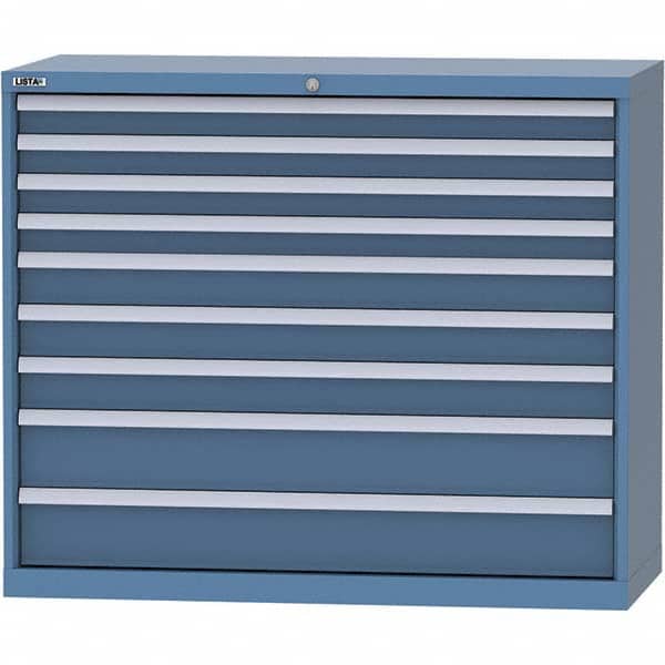 LISTA - 9 Drawer, 99 Compartment Bright Blue Steel Modular Storage Cabinet - USA Tool & Supply