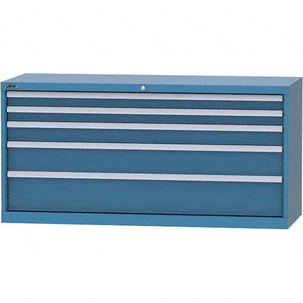 LISTA - 5 Drawer, 84 Compartment Bright Blue Steel Modular Storage Cabinet - USA Tool & Supply