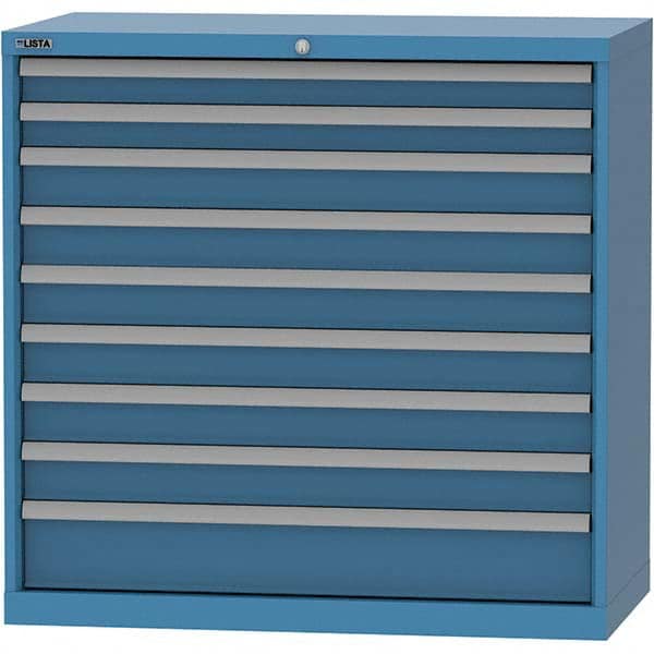 LISTA - 9 Drawer, 84 Compartment Bright Blue Steel Modular Storage Cabinet - USA Tool & Supply