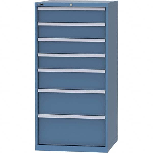 LISTA - 7 Drawer, 45 Compartment Bright Blue Steel Modular Storage Cabinet - USA Tool & Supply