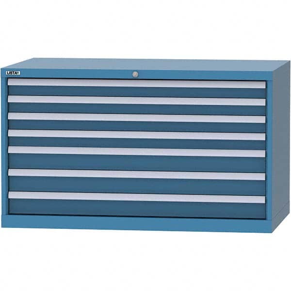 LISTA - 7 Drawer, 99 Compartment Bright Blue Steel Modular Storage Cabinet - USA Tool & Supply