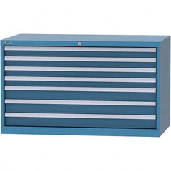 LISTA - 7 Drawer, 99 Compartment Bright Blue Steel Modular Storage Cabinet - USA Tool & Supply