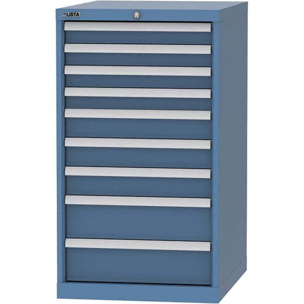 LISTA - 9 Drawer, 99 Compartment Bright Blue Steel Modular Storage Cabinet - USA Tool & Supply