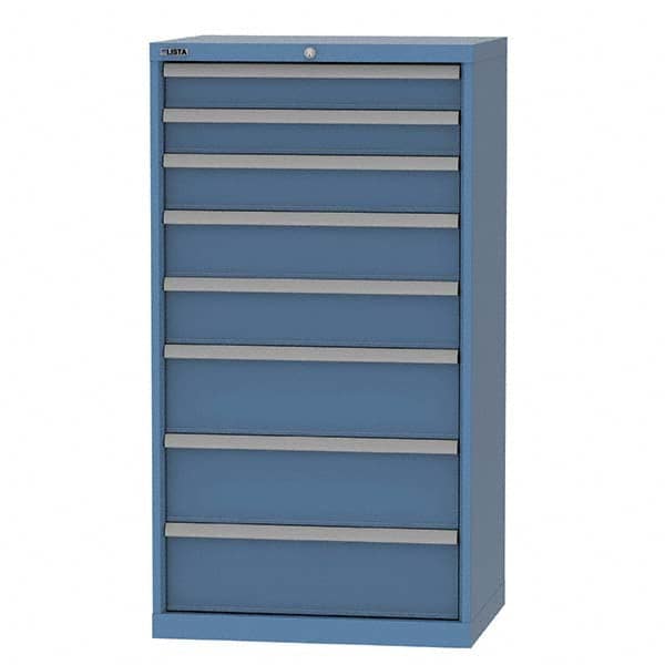 LISTA - 8 Drawer, 124 Compartment Bright Blue Steel Modular Storage Cabinet - USA Tool & Supply