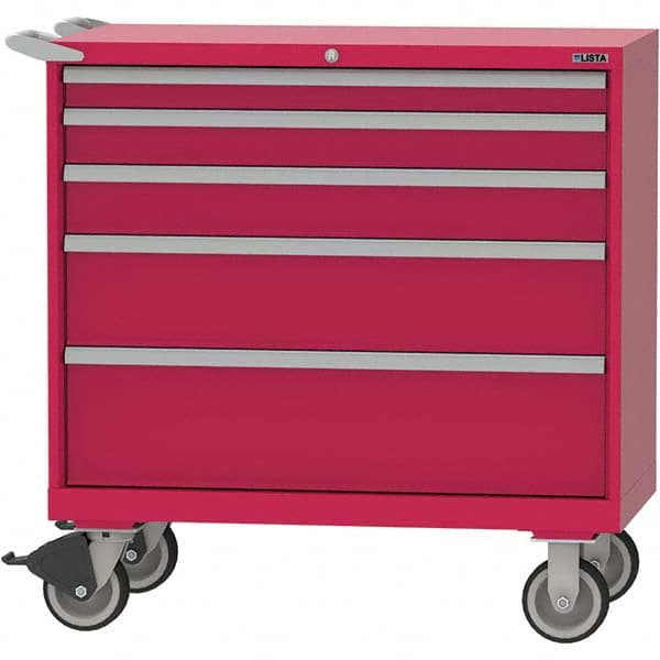 LISTA - 5 Drawer, 84 Compartment Bright Blue Steel Modular Storage Cabinet - USA Tool & Supply